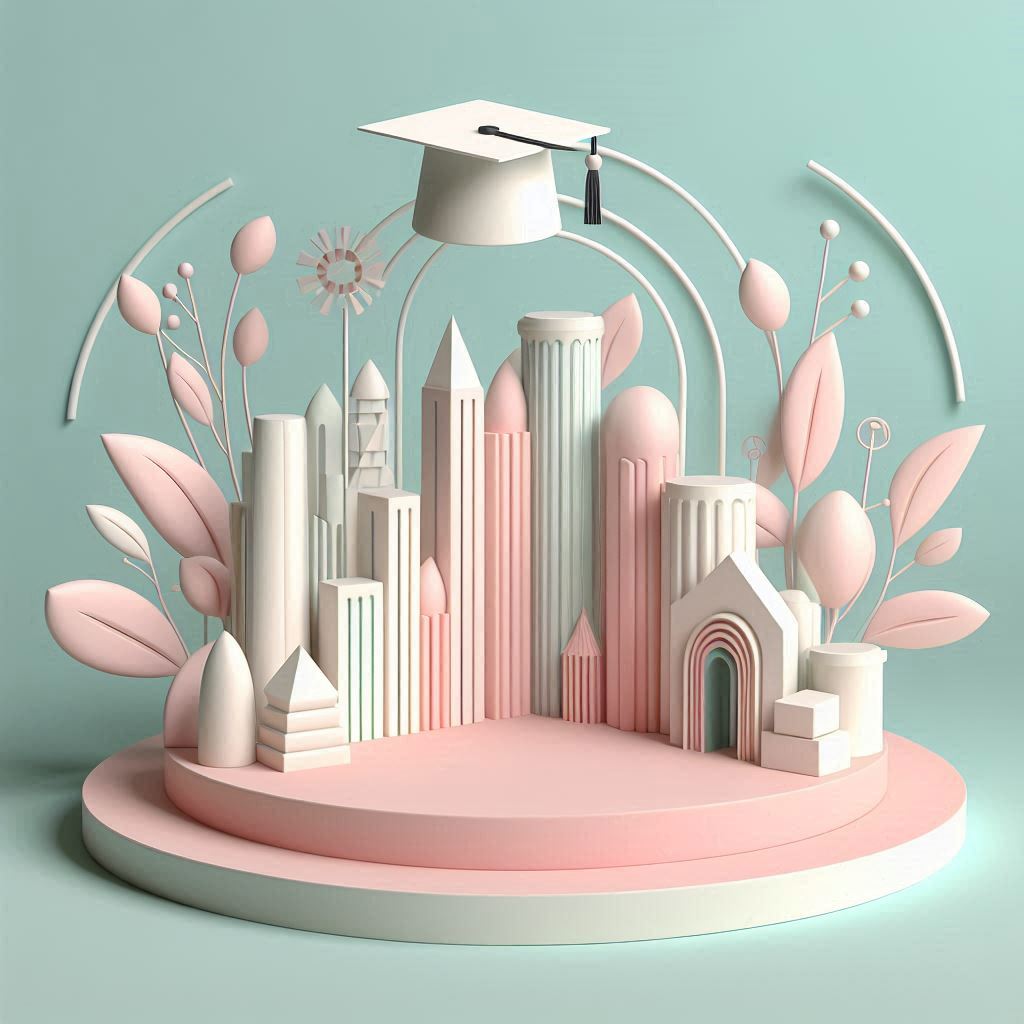 minimalist 3d graduation card in pastel color 