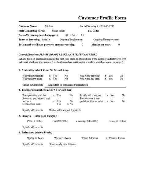 Image result for Customer Profile Template