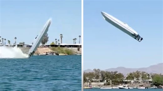 Shocking moment speedboat goes airborne and crashes during record attempt