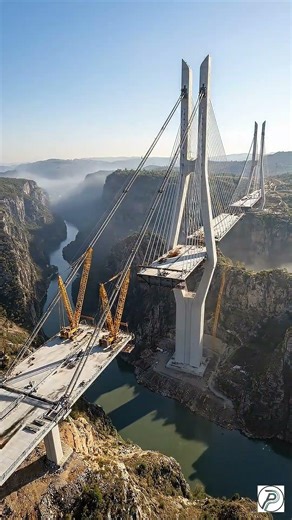 Building a modern megabridge over a terrifying drop 🤯🌉#engineering #bridgeconstruction