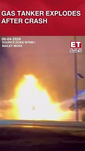 Gasoline Tanker Truck Erupts Into Flames After Striking Power Lines #shorts #texas