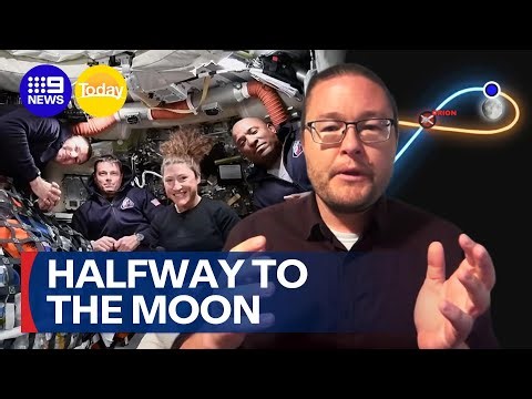 Artemis II crew over halfway on their mission to the Moon | 9 News Australia