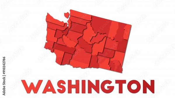 Washington map showing regions. Animated US state map with title. 4K resolution animation.