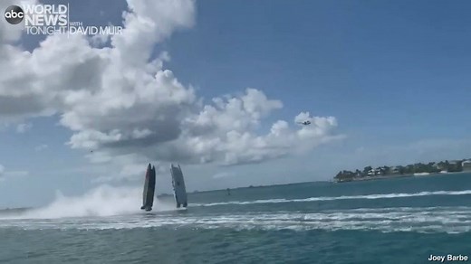 AIRBORNE: A pair of high-speed power boats flipped while competing head-to-head at a championship race in Key West, Florida, with fans cheering as the four racers emerged from the wreck; only minor injuries were reported. https://abcn.ws/2NSjXrk | ABC World News Tonight with David Muir