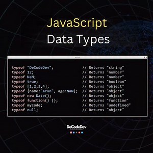Javascript Data Types 😮 Boost your web dev skills Follow @de.code.dev for more @de.code.dev . . Learn Coding Frontend development, web development, HTML, CSS, JavaScript, React, Python #webdev #frontenddev #learntocode #javascript reactjs codinglife👩‍💻 | De.code.dev