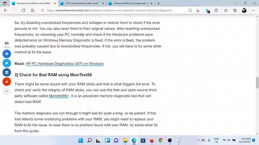 Hardware problems were detected error in Windows Memory Diagnostics Tool