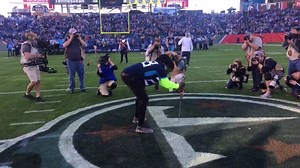 Honorary 12th Titan Chris Johnson plants the sword after being led out on the field by members of his offensive line from the 2,000-yard season. ⚔️ | Tennessee Titans