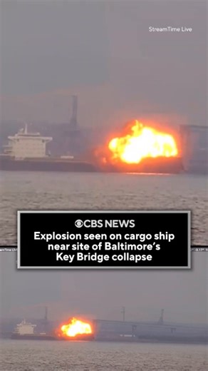 Video shows the moment there was an explosion aboard a 751-foot cargo ship on Monday in Baltimore’s harbor, near the site where the Francis Scott Key Bridge collapsed last year. It was hauling coal and leaving the harbor when it experienced what appeared to be a fire and explosion, according to the Baltimore City Fire Department. Officials said the roughly two dozen people on board all escaped uninjured. Go to the link in our bio for the full story and to be linked to the full video of the explo