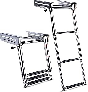 Marinebaby 3/4 Steps Under Platform Slide Mount Boat Boarding Ladder, Stainless Steel Telescoping Marine Ladder