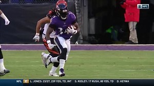 Collins slashes through a big hole and powers his way to a first down