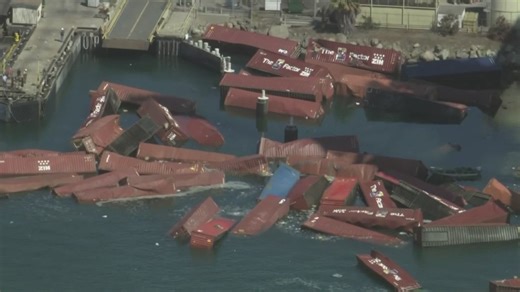 Watch: 67 shipping containers fall off a docked cargo ship in California