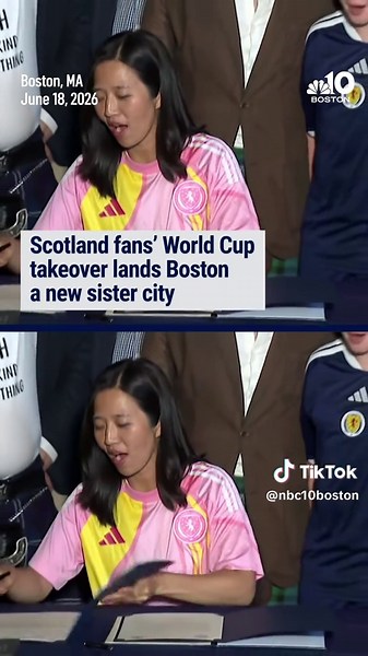 Flanked by members of the Tartan Army, Boston Mayor Michelle Wu chanted “no Scotland, no Party” and signed documents kicking off a sister city partnership with Glasgow. #nbc10boston #boston #news #scotland #fyp