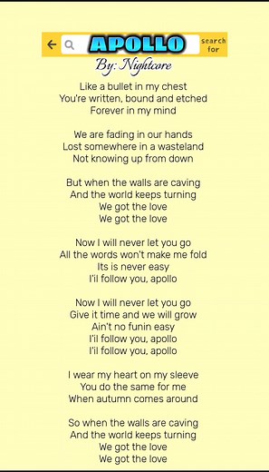 Nightcore Apollo Full Lyrics