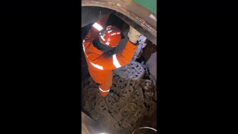 This is what the anchor chain locker of a container ship looks like