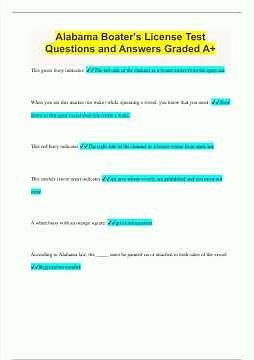 Alabama Boaters License Test Questions and Answers Graded A2089