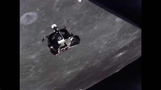 This rare footage shows the Apollo 11 Lunar Module lifting off from the Moon, captured on 16mm film from the Command Module orbiting above. It records the exact moment astronauts left the lunar surface to reunite in orbit, completing humanity’s first landing on another world. The ascent stage carried Neil Armstrong and Buzz Aldrin away from the Moon, leaving the descent stage behind as a silent marker of exploration. This historic footage has been enhanced with modern processing and music by Moo