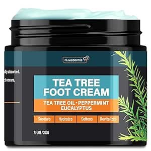 NUVADERMIS Tea Tree Oil Foot Cream – Effective Recovery Cream for Dry, Cracked Feet, Athlete’s Foot, Ringworm & Itchy Skin – Soothing Moisturizer – 7 oz