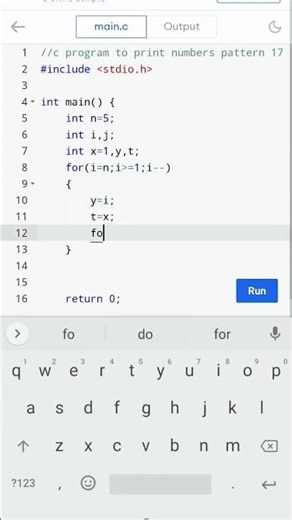 C Program to Print Number Pattern 17 #yt #coding #ytshorts #javascript
