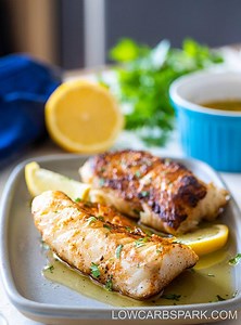 Pan Seared Halibut with Garlic Butter Sauce