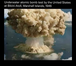 History|UFO|Places|Travel🌎 on Instagram: "In 1946, the United States conducted Operation Crossroads at Bikini Atoll, marking the first nuclear weapon tests since World War II. The operation comprised two detonations: Test Able on July 1, an aerial explosion 520 feet above the target fleet, and Test Baker on July 25, an underwater blast 90 feet below the surface. These tests aimed to assess the impact of nuclear explosions on naval vessels. The Baker test, in particular, produced a massive water