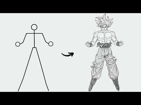 How to draw Goku Full Body out of Stick Man | Easy Step by Step