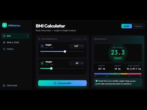 BMI Calculator 🏋️ | HTML CSS JavaScript Project #bmicalculator #htmlcssjs #coding