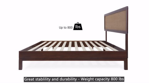 Bme Nipe Queen 14 Inch Bohemian Bed Frame with Adjustable Woven Headboard - Rustic & Vintage Unique Style with Acacia Wood - No Box Spring Needed - Easy Assembly - Walnut