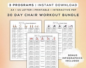 30 Day Chair Workout Bundle Printable   Interactive Pdfs | Easy to Follow, Beginner Friendly Workout, Digital Gym Guide | A4   US Letter - Etsy