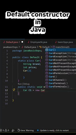 Default constructor in java. Java programming #programming #java #javaprogramming #youtubeshorts
