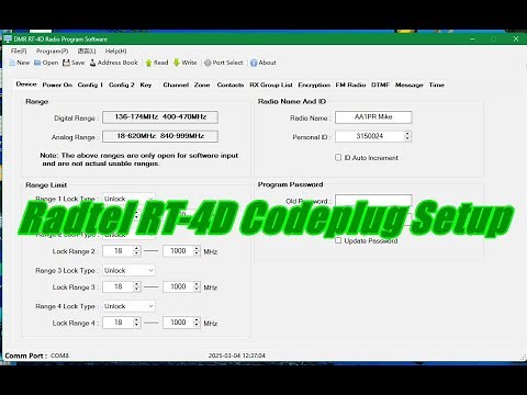 Radtel RT4D Codeplug Setup Via CPS