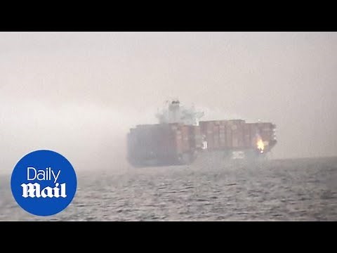 Shipping containers fall off cargo ship and catch fire in Pacific