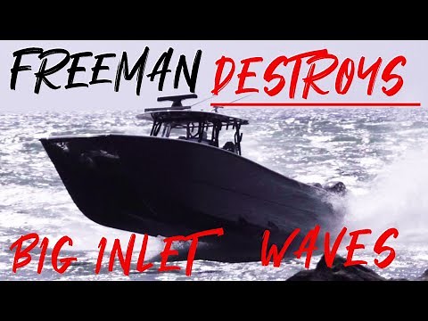 Freeman 42 LR launches at Jupiter Inlet and makes 6 foot seas look easy.