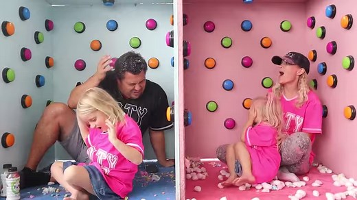 100 MYSTERY Button Challenge! The SOTY family finally does the 100 button challenge where every button is a mystery. It is Steve and Parker vs Jamie and Blake in this challenge. Each team will take a turn picking a mystery button in their box. Once a button is picked something good or something not so good will fall on them! Each team continues to push buttons until they are able to locate the Mystery Escape Button which lets them escape from the mystery box. Once they escape they get to keep ev