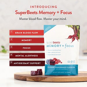Introducing the ONLY cognitive chew with a unique polyphenol compound that promotes blood flow to the brain. | SuperBeets
