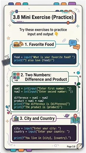 "Practice Python input & output with 3 fun mini-exercise!"🚀. #python #coding