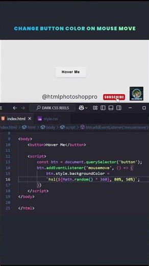 Change Button Color on Mousemove🚀 #coding #viralvideo #htmlcss #shorts #short #viralvideo
