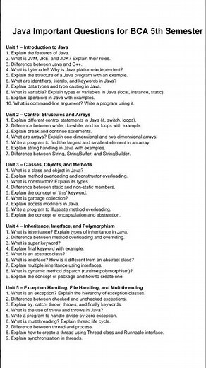 Java Important Questions for BCA 5th Semester | Most Expected Exam Questions #bcacourse