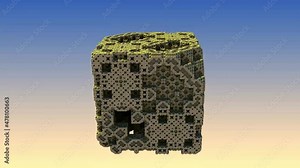 Inspection of an alien cube with flying inside the body and viewing its intimate structures, 3d graphic, computer motion graphic