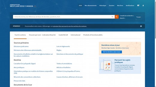 Page d'aperçu de Westlaw Edge Canada with CoCounsel