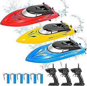 3PACK Remote Control Rc Boat for Kids, 2.4Ghz Control, Whole Body Waterproof, 6 Rechargeable Batteries Summer Water Toys for Pools Lakes River & Bathtub.