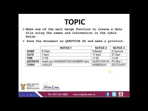 Computer Practice N5 (Mail Merge Function - Creating a Data File) - Mr. B. Ndlozi