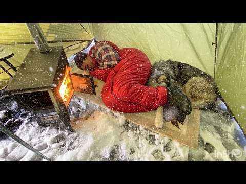 SURVIVAL in a -40°F BLIZZARD: WINTER CAMPING WINTER STORM hits HOT tent. FREEZING wind