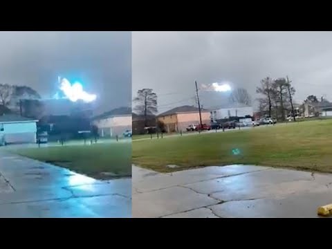 Electrical Sparks Move Across Power Lines