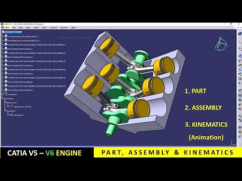 CATIA | V6 Engine | Part Design | Assembly | Kinematics animation| Tutorial for beginners