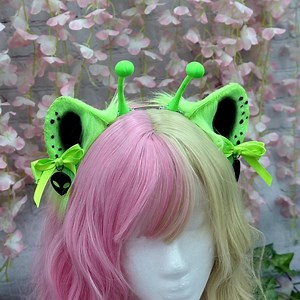 Alien Cat Ears Headband: UV Neon Green Kemonomimi Ears With Antenna - Etsy