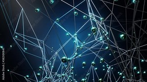 Conceptual 3D animation of networking elements like individuals in social media or servers on the internet.