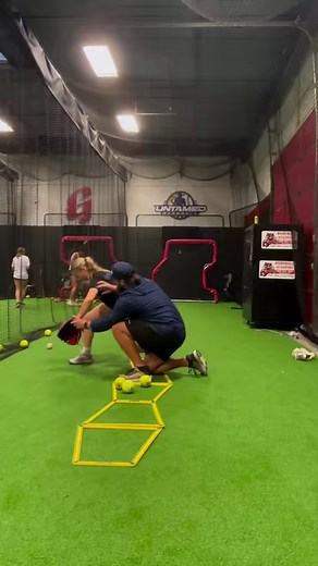 Using an agility ladder to work on moving in posture, move athletically, and work post catch footwork patterns with an emphasis on gaining distance to the target and landing balanced with a head / eyes still. This drill variation is a good way to create good habits while also prepping the player for the movements of the workout! | Coach Steinman