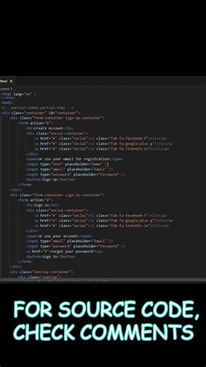 Animated Sign In / Sign Up Form using HTML CSS JavaScript 🔥 #shorts