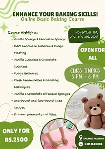 Enhance your baking skills with our Online Basic Baking Course, held on November 1st, 2nd, and 3rd, 2024. Live sessions will take place in a private Facebook group, Covering topics such as Vanilla Sponge Chocolate sponge Dark chocolate Ganache, Vanilla Cupcakes Chocolate cupcakes Fudge Brownie, Fudge Frosting fresh cream cake Vanilla Oil base sponge Chocolate Oil base sponge One pound and two pound recipes and Fresh Cream handling techniques. Pan measurements and sizes Course charges only 2500 C