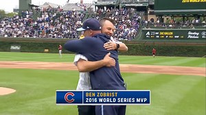 World Series champion Ben Zobrist throws out the first pitch at Wrigley Field! | Marquee Sports Network